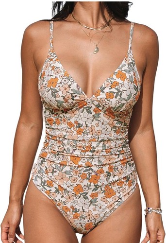 CUPSHE Women's One Piece Swimsuit Tummy Control V Neck Bathing Suits L
