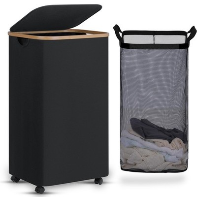 Laundry Basket with Wheels, Tall Rolling Laundry Hamper with Lid and Removable