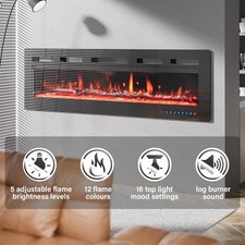 40" Electric Fireplace Insert Wall Mounted/Recessed Remote 12 Flame Colors 1500W