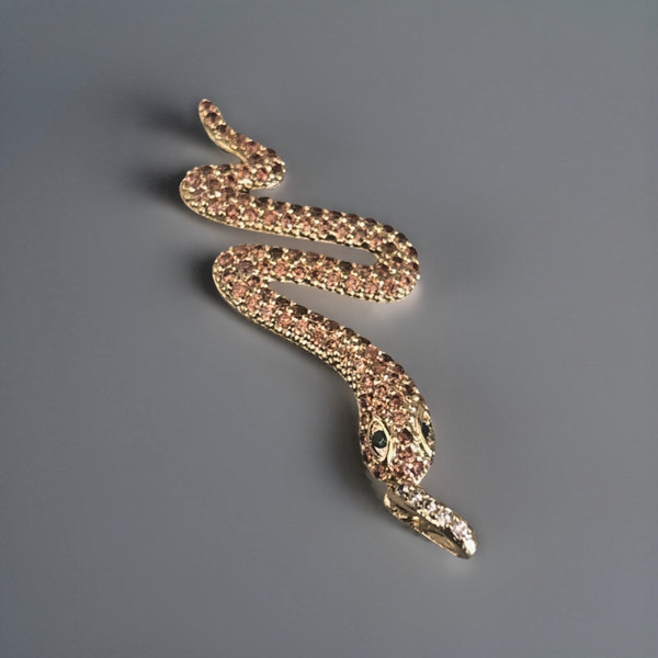 Alternate view of 18k Gold Plated Pavé Fully Bejeweled Green Eyed Serpent Pendant