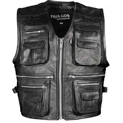 PAULGOS Lederweste - 100 % Echtleder - Schwarz - BW11 
