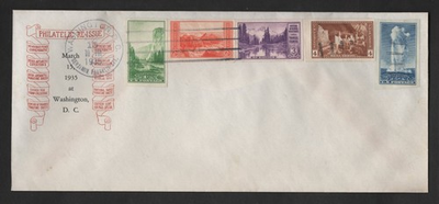 #ad US 1935 FDCS OF POSTMASTER JAMES FARLEY REISSUES OF THE PARKS SET IN IMPERFS $159.99