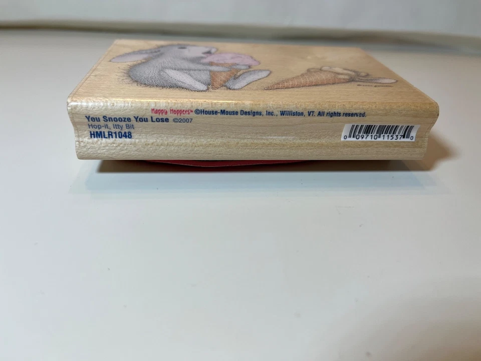 Sello de madera artesanal House Mouse Happy Hoppers Bunny You Snooze You Lose Foto 3 de 3