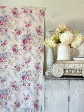 1.8 yard 3.6 aval Vintage faded floral fabric 40's pink heavy weight cottage
