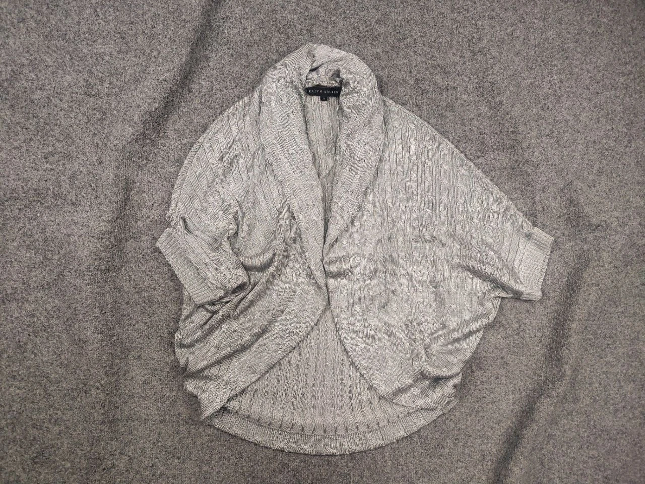 Ralph Lauren BLack Label Cable Knit Open Poncho Cardigan Sweater Mettalic Cotton