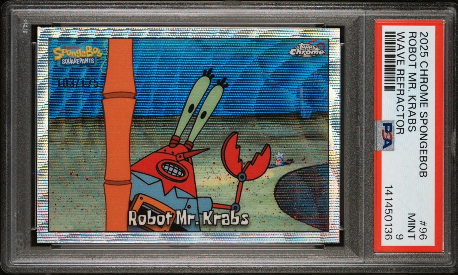 2025 Topps SpongeBob SquarePants Robot Mr. Krabs Wave Refractor /175 PSA 9