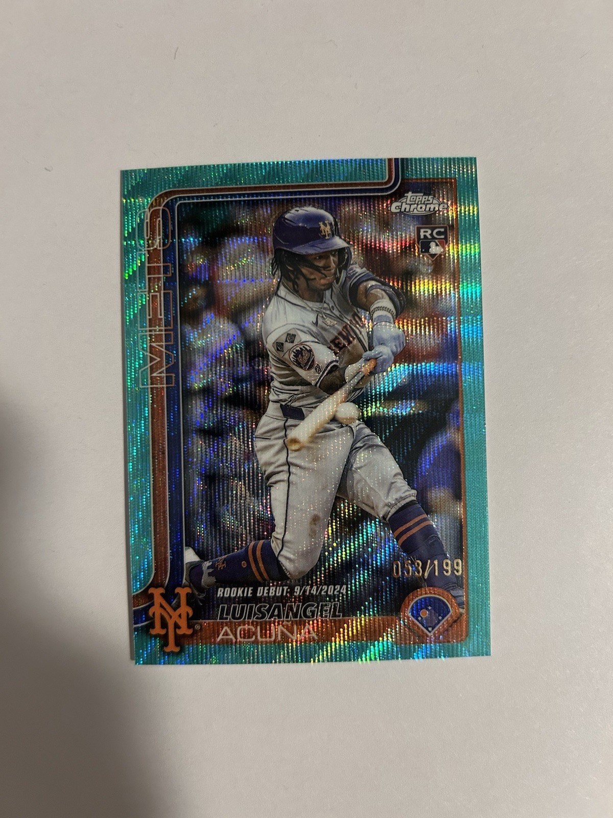 2025 Topps Chrome Update Rookie Debut Luisangel Acuna Aqua Wave /199 (RC)