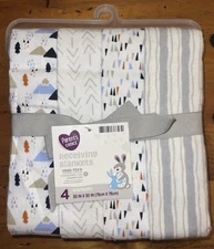 Parents Choice 4 Pk Cotton Flannel Receiving Blankets 30”x30”