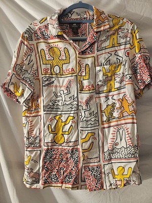Keith Haring H&M  Short Sleeve Shirt All Over Print Men's Sz S 1982 Art