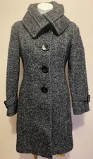 Soia & Kyo Gray Black Fuzzy Tweed Wool Mohair Alpaca Button High Neck Coat M