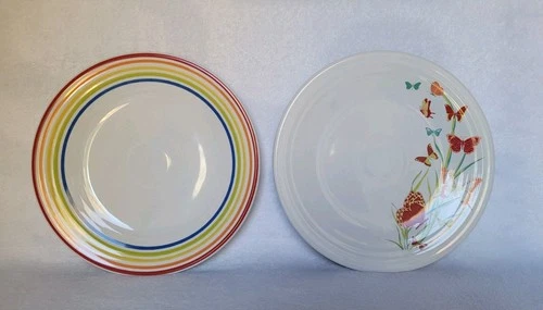 Set Of 2 Fiestaware Rainbow Stripe Lunch Plate Fiesta White/ White Butterflies