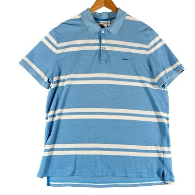 Lacoste Sz XL Regular Fit Stripe Men s T-Shirt Polo Light Blue White 100% Cotton