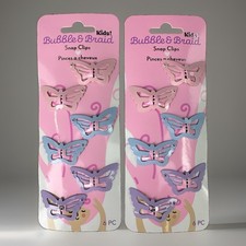 2x 6pc Kids Butterfly Snap Hair Clips 1.75 Pastel Pink Blue Purple 12 Total