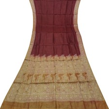 Namaste Vintage Red Sarees 100 Pure Silk Woven Indian Sari 5YD Craft Fabric