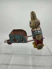 VINTAGE J. CHEIN EASTER BUNNY PUSHING WHEELBARROW Tin Toy