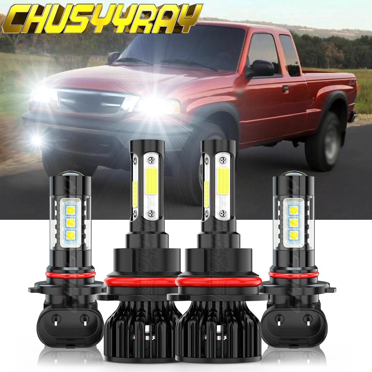 For Mazda B3000 B4000 2000-2008 4pc LED Headlight High/Low + Fog Light Bulbs Kit