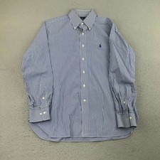 Ralph Lauren Shirt Mens 16 34/35 Blue Striped Easy Care Button Up Long Sleeves