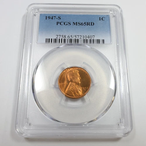 1947 S PCGS MS65 RD RED - Lincoln Wheat Penny Cent 1c US Coin #56517A
