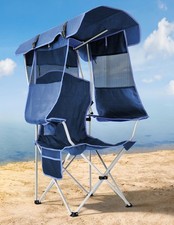 Docusvect Beach Chair with Canopy Shade, Folding Adult Size, Navy Blue 