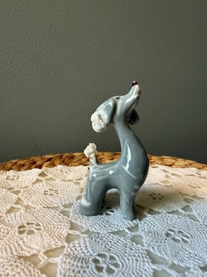 Vintage Gray Poodle Figurine Ceramic Dog Japan Mid Century 3.5  Hand Painted