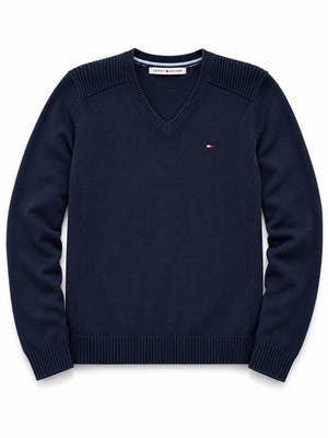 Tommy Hilfiger Sweatshirt V-Neck Pullover Herren Gr. M Navy Blau