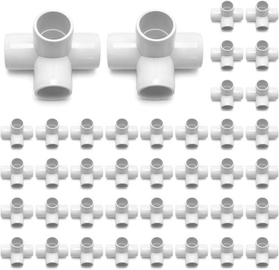 40 Pack 3/4  PVC 4-Way Elbow Connectors, Furniture Grade, White for DIY Projects