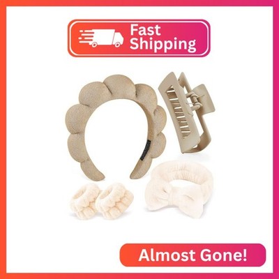 Zkptops 5Pcs Spa Headband for Washing Face Wristband Set Sponge Makeup Skincare