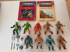 VINTAGE 9X LOT OF MATTEL HE-MAN MOTU ACTION FIGURES AND BOOKS. 1980's VHTF