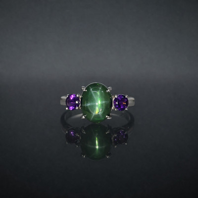 Lindy Star Sapphire Ring Green Star Gemstone Ring, 925 Sterling Silver Ring