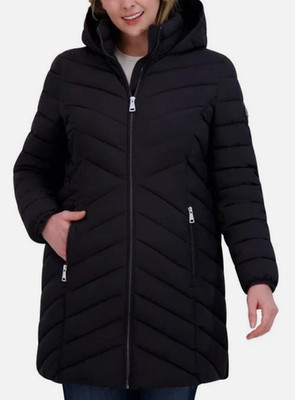 Dkny Women s Hooded Puffer Jacket, Black, Size Large NWOT