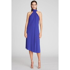 NWT Halston Kali Iris Blue Draped Asymmetric Cocktail Dress Sleeveless Chic 4