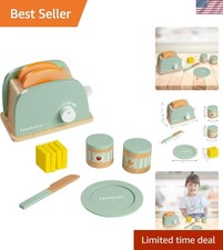 Compact 11-Pc. Wooden Play Kitchen Toaster Set for Little Chefs - Natural Green