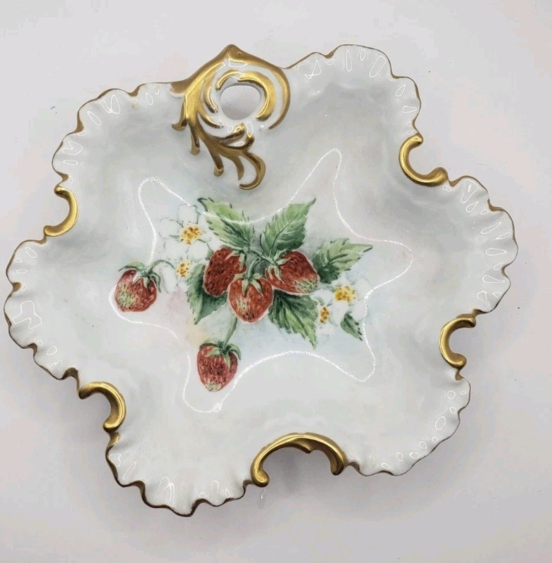 1950s Strawberry Scalloped Edge Dish From Japan Stamped K L S