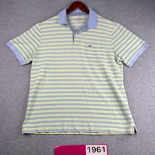 Vineyard Vines Pique Polo Shirt Blue Yellow Striped preppy Mens Medium