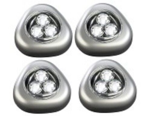STICK & PUSH Lampen mit 3 weißen LEDs (silber) 4er-SET - Afbeelding 1 van 1