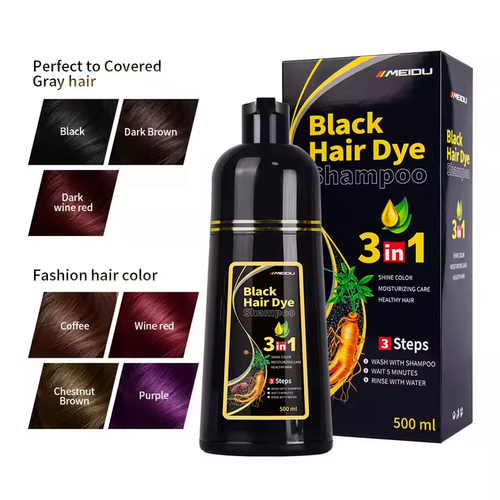 Champú tinte para cabello a base de hierbas color rojo vino oscuro unisex, sin manchas en la piel - Imagen 9 de 11