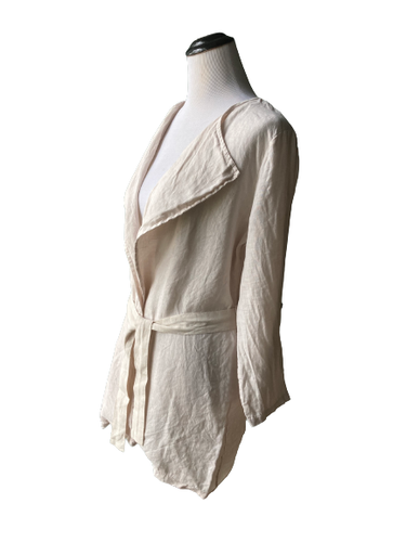 Alessia Pacini Italy Womens Jacket Cardigan Open Front Belt 100% Linen Duster S - Picture 3 of 5