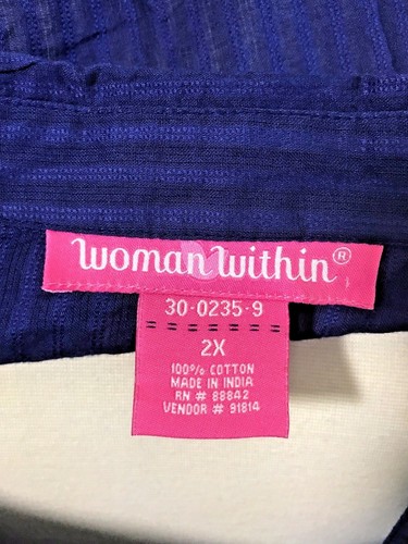 NWOT WOMAN WITHIN Plus Size 2X Blue Sheer Pinstripe Smock Front Button Shirt - Bild 7 von 8