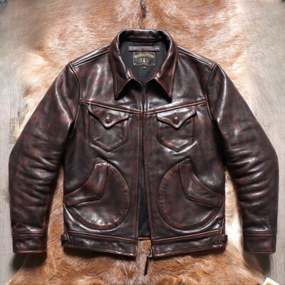 Mens Distressed Leather Jacket American Wild West Veg-Tanned