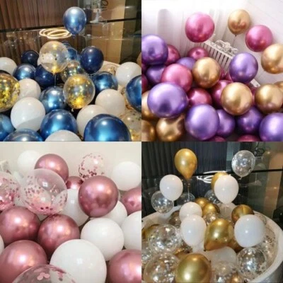 5" 10" 100 CHROME BALLOONS METALLIC LATEX SHINY Helium Baloons Birthday Party