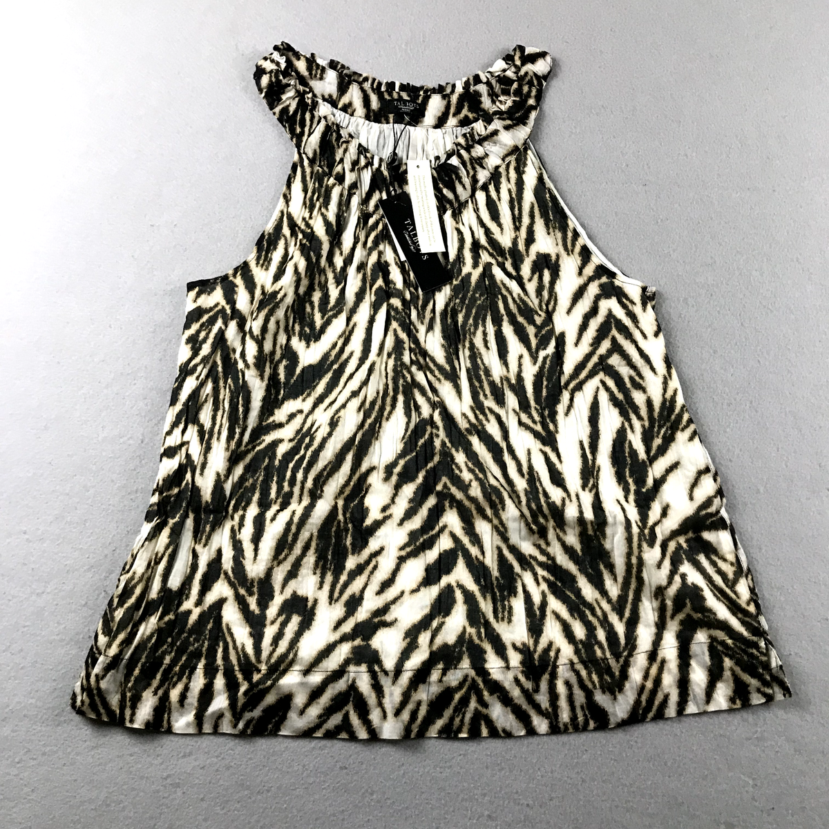 Talbots Top Womens 14P Black Brown Animal Print Sleeveless Blouse