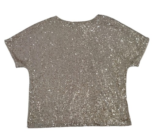 Melloday Women's Silver Sequin Short Sleeve Blouse Round Neck Sparkly Tops M. - Picture 2 of 8