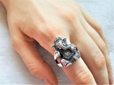 Ganesh 925 Sterling Silver Ring Great Ganesha Blessing Lord of Success Wealth Wi