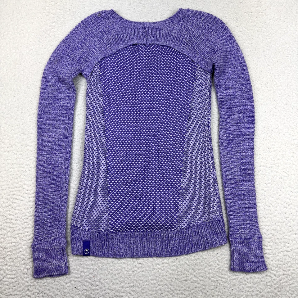 Ivivva Busy to be Cozy V-Neck Pullover Sweater Girl's 12 Purple Knit Slim Fit - Image 4 of 4