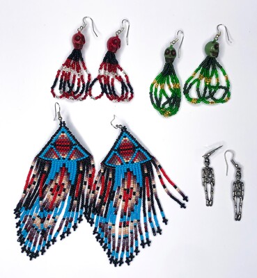 Handmade Beaded Earrings Skull Die De Los Muertos Mexican Skeleton