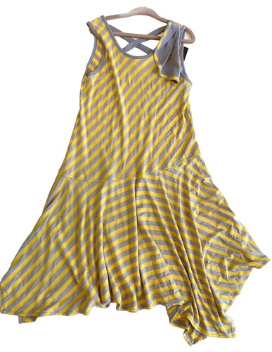 Isobella and Chloe Girls Grey & Yellow Striped Dress Asymmetrical Sz 7 New - Picture 2 of 10