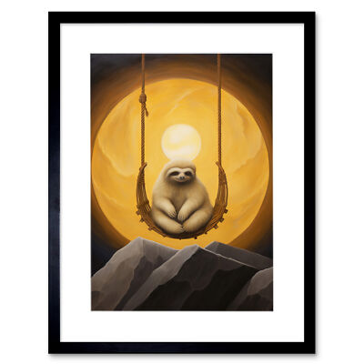 The Lazy Overlord Sloth at Full Moon Abstract Painting Framed Art Print 12X16