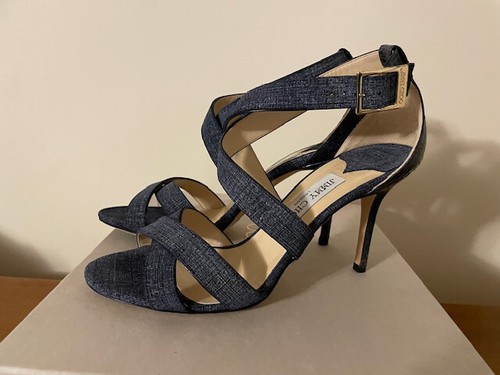 Jimmy Choo Louise Criss-Cross Sandals Womens 38/7 Denim Leather/Elaphe - Picture 4 of 12