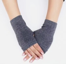 Women's Charcoal Cashmere Mittens Finger Less Gloves For Phone Use - Great Gift