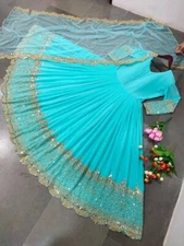 Launching Designer Georgette Sky Blue Gown And Net Dupatta For Women Ethnic Wear